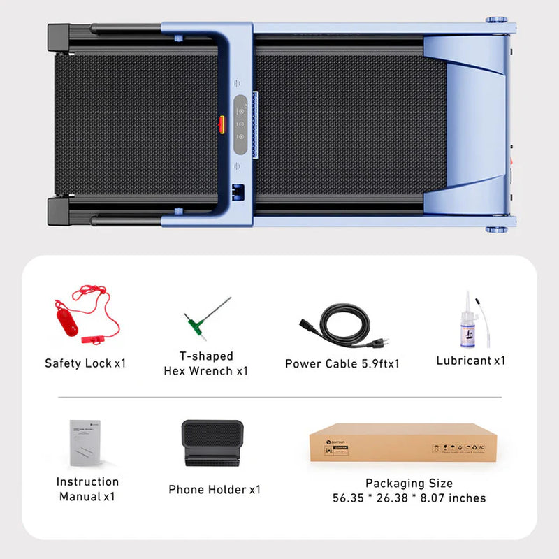 Deerrun All-New 2026 A1 Pro Move+ 6% Incline Foldable Treadmill——Upgraded Chip & NFC Support | 350Lbs, 10Mph Blue